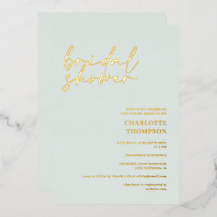 Elegantes goldgrünes lässiges Skript-Brautparty Folieneinladung