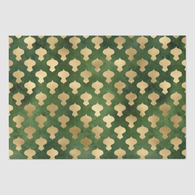 Elegantes goldgrünes Weihnachtsmuster Seidenpapier (Vorderseite)