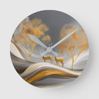 ✨Elegantes Goldhirsch-Luxus-Naturkunstwerk Runde Wanduhr