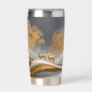 ✨Elegantes Goldhirsch-Luxus-Naturkunstwerk Thermobecher