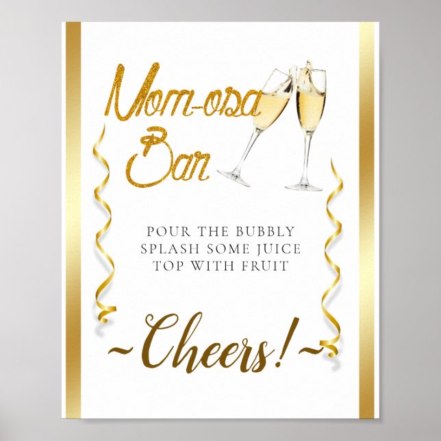 Elegantes Goldish Babydusche Mimosa Bar Sign Poster (Vorne)