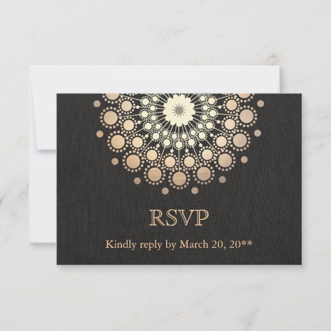 Elegantes Goldkreis-Motiv-Schwarz-Leinenblick UAWG RSVP Karte (Vorderseite)