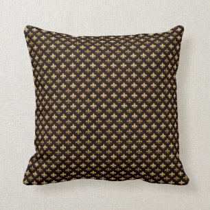 Elegantes GoldLilien-Muster-Schwarzes Kissen
