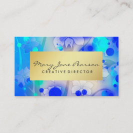 Elegantes GoldLuxe blaue AquarellBrushstrokes Visitenkarte