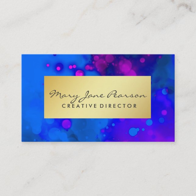 Elegantes GoldLuxe blauer lila Watercolor Visitenkarte (Vorderseite)