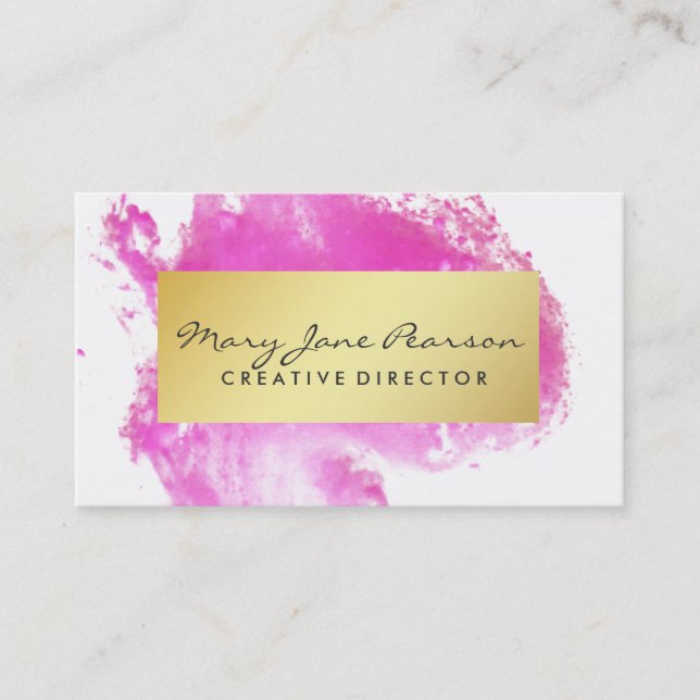 Elegantes GoldLuxe rosa AquarellBrushstrokes Visitenkarte (Vorderseite)