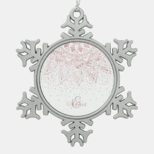 Elegantes Goldmandala-Konfetti-Design der Rose Schneeflocken Zinn-Ornament