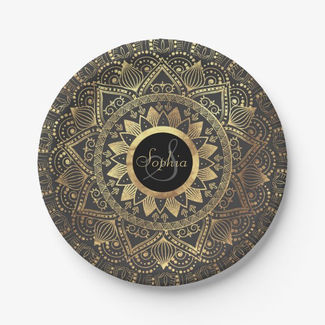 Elegantes Goldmandala-Kunstwerk Pappteller (Vorderseite)