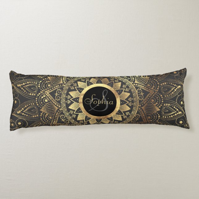 Elegantes Goldmandala-Kunstwerk Seitenschläferkissen (Rückseite)