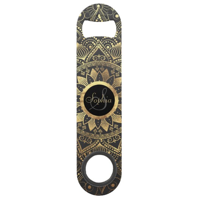 Elegantes Goldmandala-Kunstwerk Speedflaschenöffner (Vorderseite)