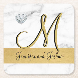 Elegantes Goldmarmor Hochzeitsgeschenk - Monogramm Rechteckiger Pappuntersetzer