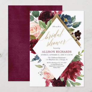Elegantes Goldmarsala-Bordeaux-Brautparty Einladung