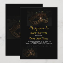 Elegantes Goldmasquerade Maske Thema 16 . Geburtst Einladung