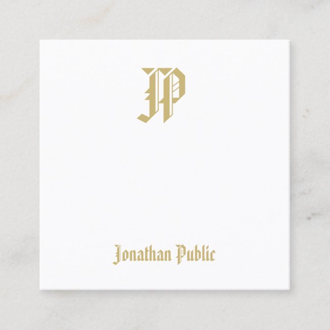 Elegantes Goldmit Monogramm Luxusschablone modern Quadratische Visitenkarte (Vorderseite)