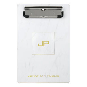 Elegantes Goldmit Monogramm weißer moderner Mini Klemmbrett