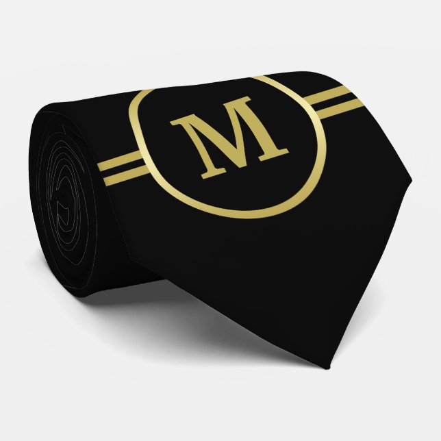 Elegantes Goldmonogramm auf schwarz Krawatte (Gerollt)