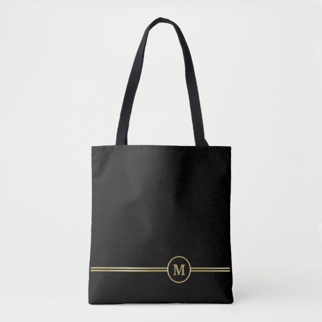 Elegantes Goldmonogramm auf schwarz Tasche (Vorderseite)