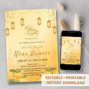 Elegantes Goldmoschee- & Lotus-Ramadan-Iftar-Dinne Einladung