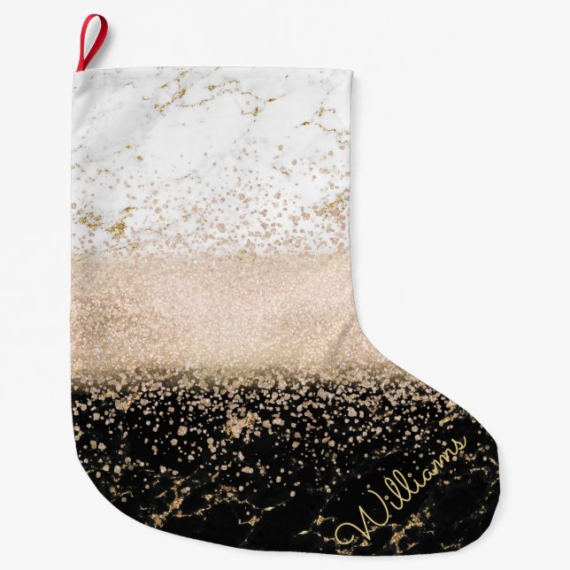 Elegantes Goldmotiv aus Rose Großer Weihnachtsstrumpf (Vorderseite)