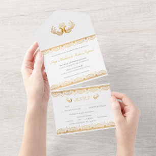 Elegantes Goldmuster Indische Hochzeit All In One Einladung