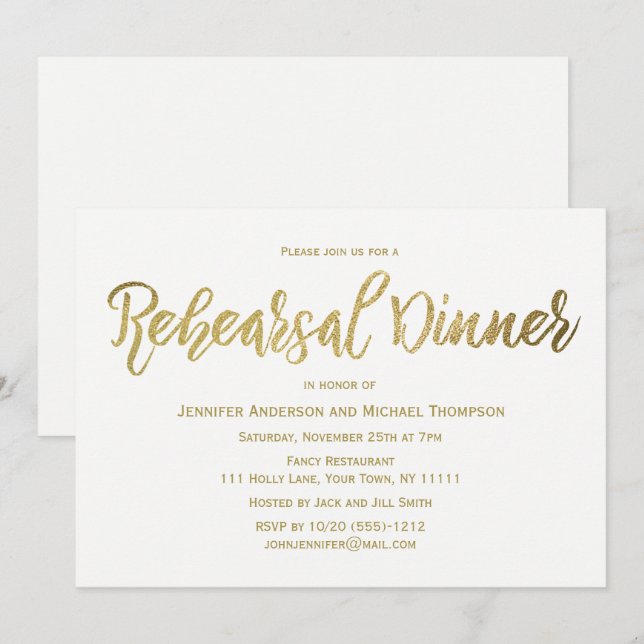 Elegantes GoldProben-Abendessen Einladung (Vorne/Hinten)