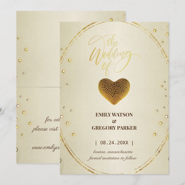 Elegantes Goldrahmen Diamanten-Herz Save the Date (Vorne/Hinten)