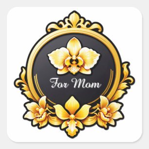Elegantes Goldrahmen-Emblem mit weißer Orchidee Quadratischer Aufkleber
