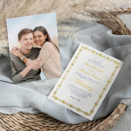 Elegantes Goldrahmen Minimalistisches Foto Hochzei Folieneinladung