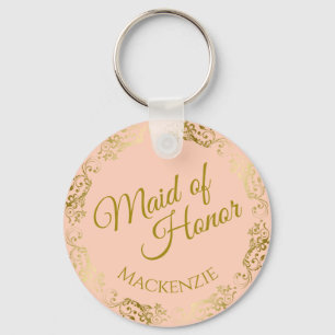 Elegantes Goldrausch auf Peach-Trauzeugin Hochzeit Schlüsselanhänger