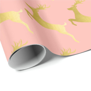 Elegantes Goldrosa-Weihnachtsren-Muster Geschenkpapier