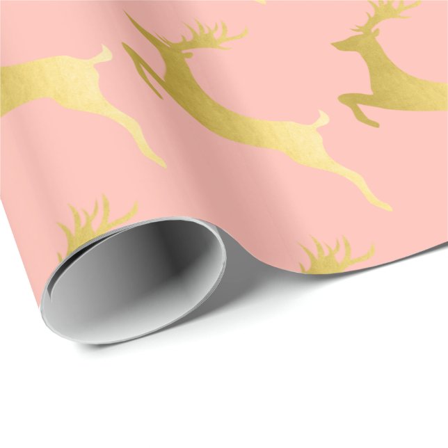 Elegantes Goldrosa-Weihnachtsren-Muster Geschenkpapier (Rolleneckpunkt)