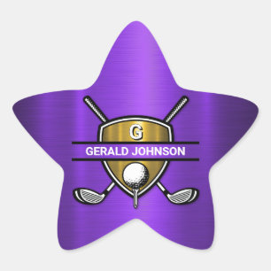 Elegantes Goldschild Golf Monogramm-Design Stern-Aufkleber