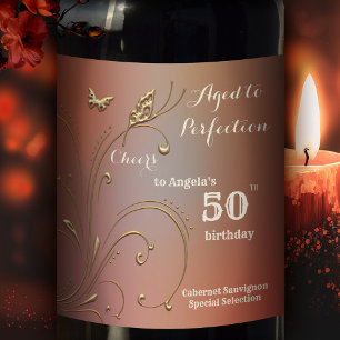 Elegantes Goldschmetterling Geburtstagsweinlabel Weinetikett