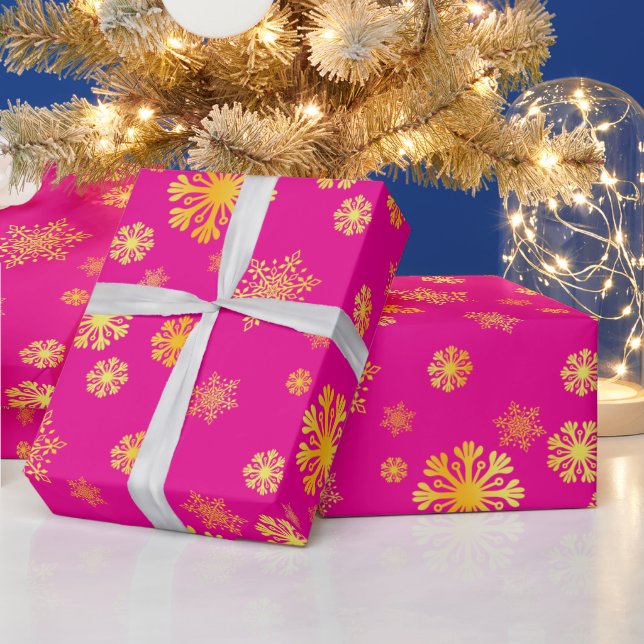 Elegantes Goldschneeflocken rosa Wrapping Paper Geschenkpapier (Feiertage)