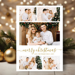 Elegantes Goldschrift-5-Foto-Collage-Christmas Feiertagskarte