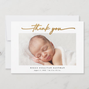 Elegantes Goldschrift-Foto Baby Dankeskarte
