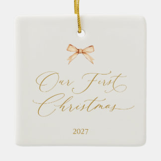 Elegantes Goldschrift-„Unser erstes Weihnachten“  Keramikornament