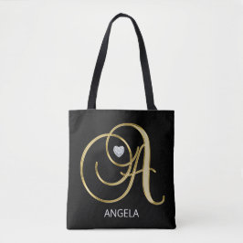 Elegantes Goldschwarz-mit Monogramm Tasche