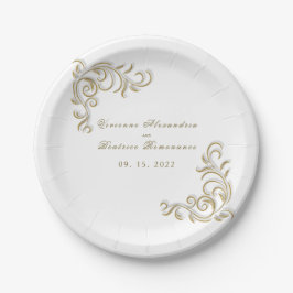 Elegantes Goldscroll Hochzeitsempfang Party Pappteller