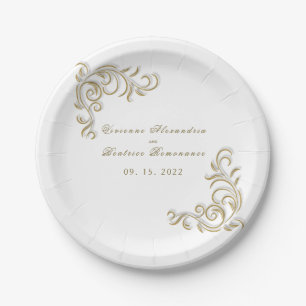 Elegantes Goldscroll Hochzeitsempfang Party Pappteller