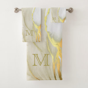 Elegantes Goldtinten-Abstraktmuster-Monogramm Badhandtuch Set