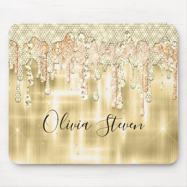 Elegantes Goldtropfen-Glitzer-Monogramm Mousepad (Vorne)