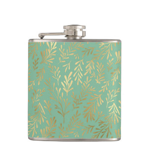 Elegantes Goldweide-Muster auf aquamarinem Flachmann