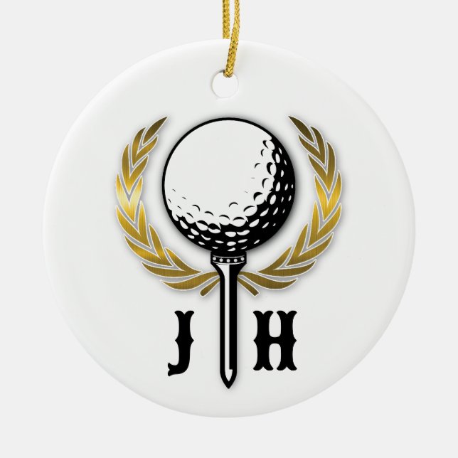 Elegantes Golf Monogram Design Keramik Ornament (Vorne)