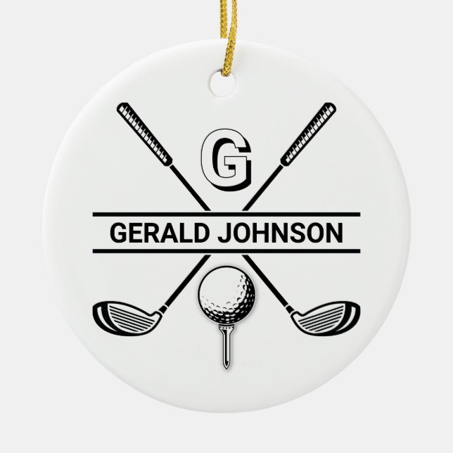 Elegantes Golf Monogram Design Keramik Ornament (Vorne)