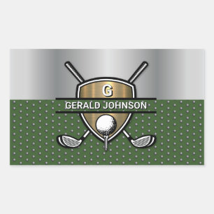 Elegantes Golf Monogramm-Design mit Goldschild Rechteckiger Aufkleber