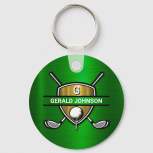 Elegantes Golf Monogramm-Design mit Goldschild Schlüsselanhänger