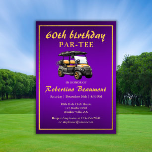 Elegantes Golf-Themen-Einkaufswagen Purpur Gold 60 Einladung