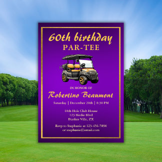 Elegantes Golf-Themen-Einkaufswagen Purpur Gold 60 Einladung
