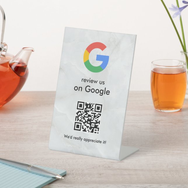 Elegantes Google-Bewertungen-QR-Code-Tischschild Sockelschild (In SItu)